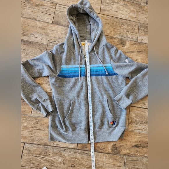 Aviator Nation 5 STRIPE HOODIE - HEATHER GREY // BLUE - Picture 3 of 8